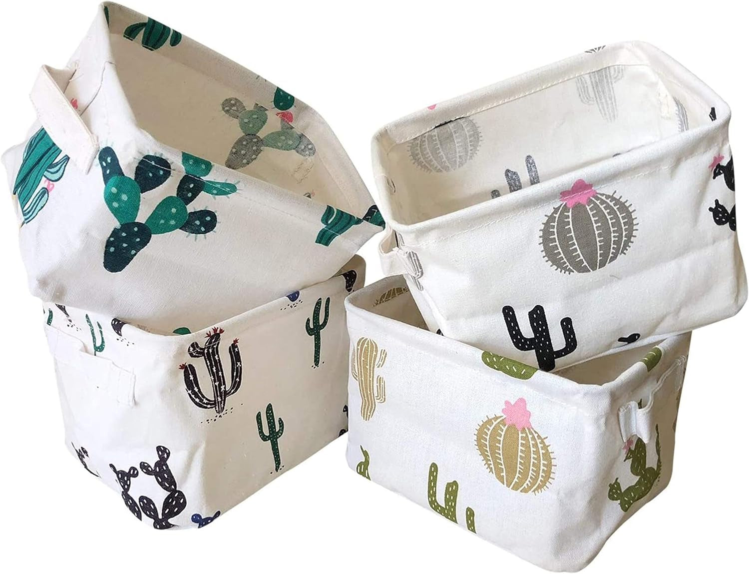 KRLIFCSL Storage Bins Foldable Cactus Storage Basket for Nursery, Kids Toys, Makeup, Small Items, Desktop Organization, Set of 4 (Cream)