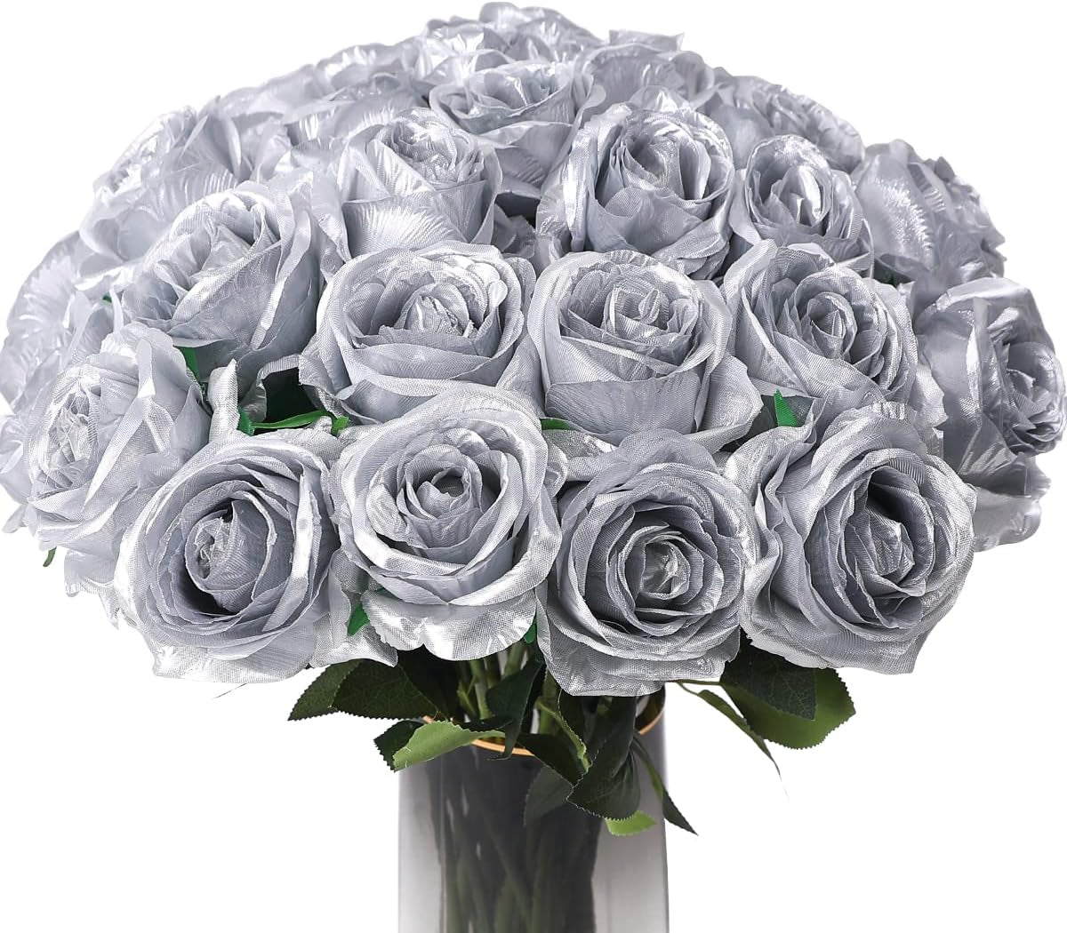 Veryhome 10 Pcs Artificial Gold Flowers Silk Roses Real Touch Bridal Wedding Bouquet Gold Rose for Christmas Home Garden Party Floral Decor