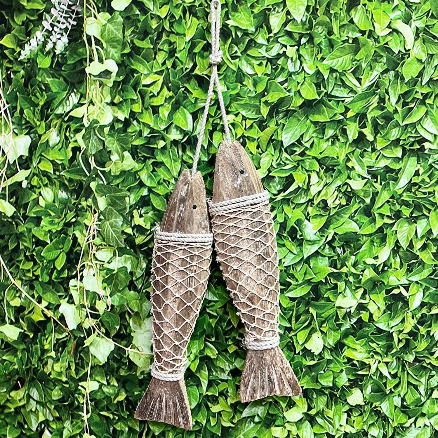 Handcrafted Hanging Carved Wooden Fish,Set of 4,Nautical Ornaments Antique Home Wall Decor Nautical Gift for Beach Lovers