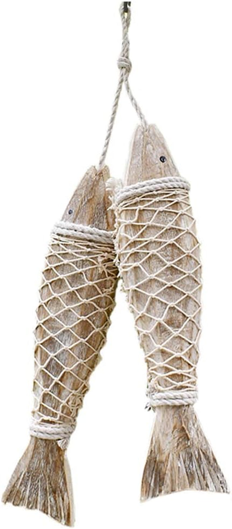 Handcrafted Hanging Carved Wooden Fish,Set of 4,Nautical Ornaments Antique Home Wall Decor Nautical Gift for Beach Lovers