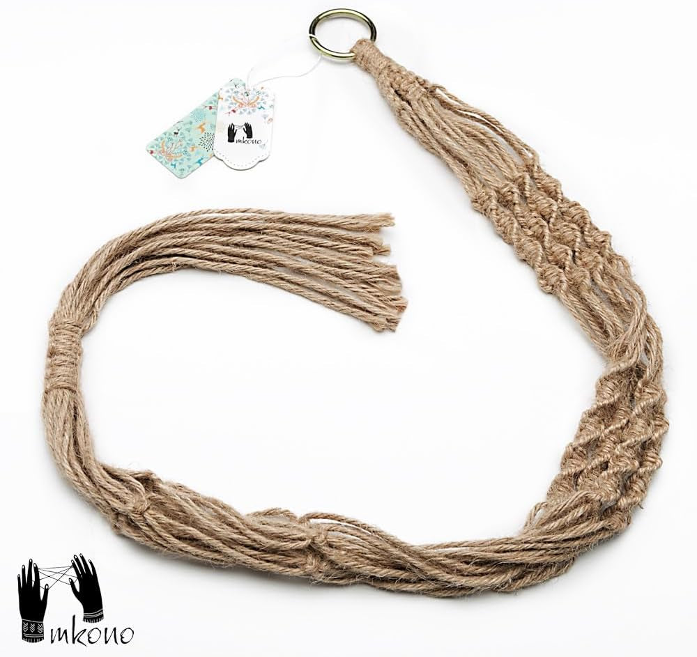 Mkono 2 Pack Macrame Plant Hangers Indoor Hanging Planter Basket Decorative Flower Pot Holder Jute Rope for Indoor Outdoor Home Decor 4 Legs 40 Inch, Brown