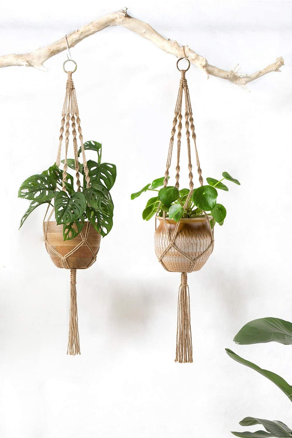 Mkono 2 Pack Macrame Plant Hangers Indoor Hanging Planter Basket Decorative Flower Pot Holder Jute Rope for Indoor Outdoor Home Decor 4 Legs 40 Inch, Brown