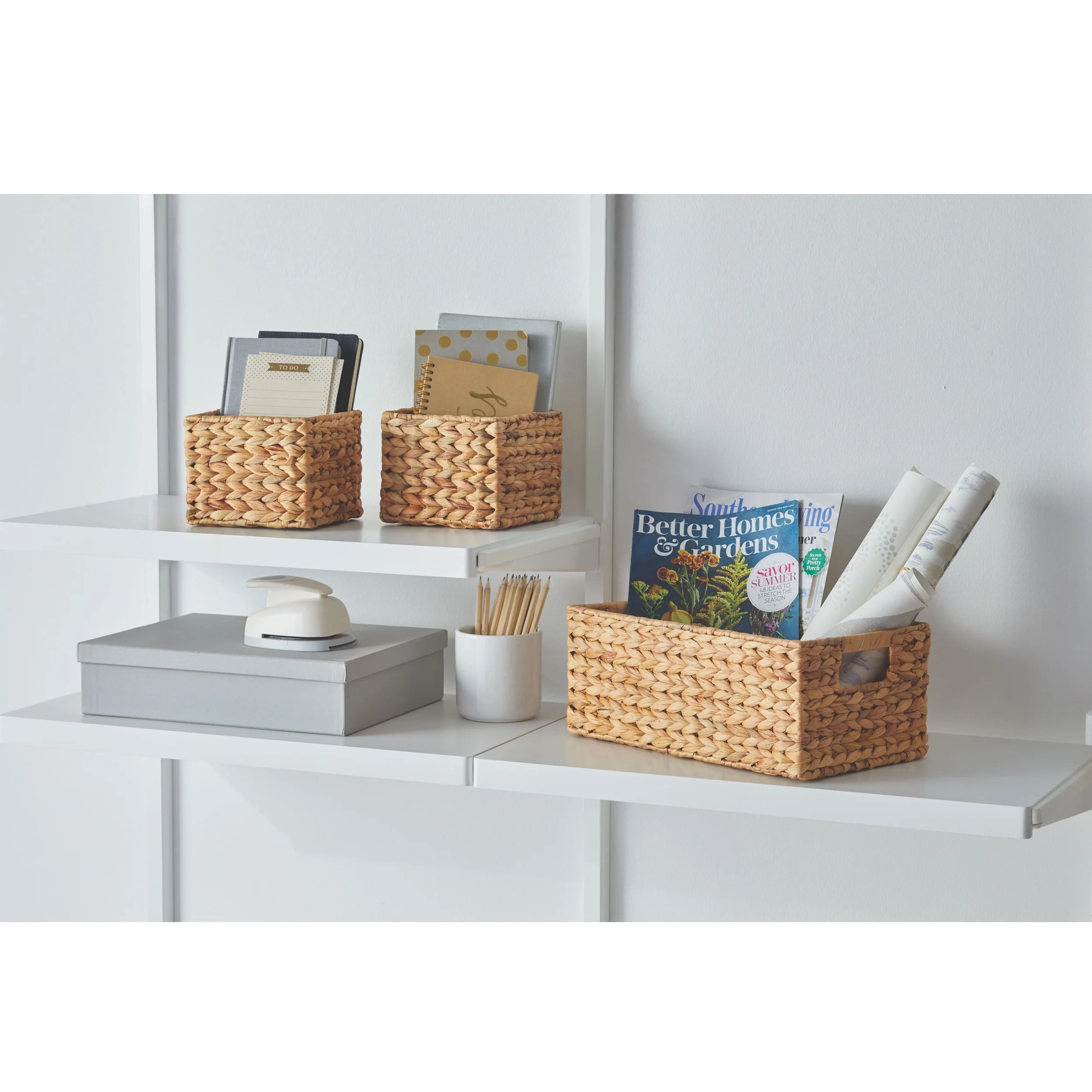 3-Piece Woven Natural Water Hyacinth Storage Basket Set Large 16.14” X 6.69” X 5.9” H, (2) Small 5.91” X 5.91”X 4.72”H