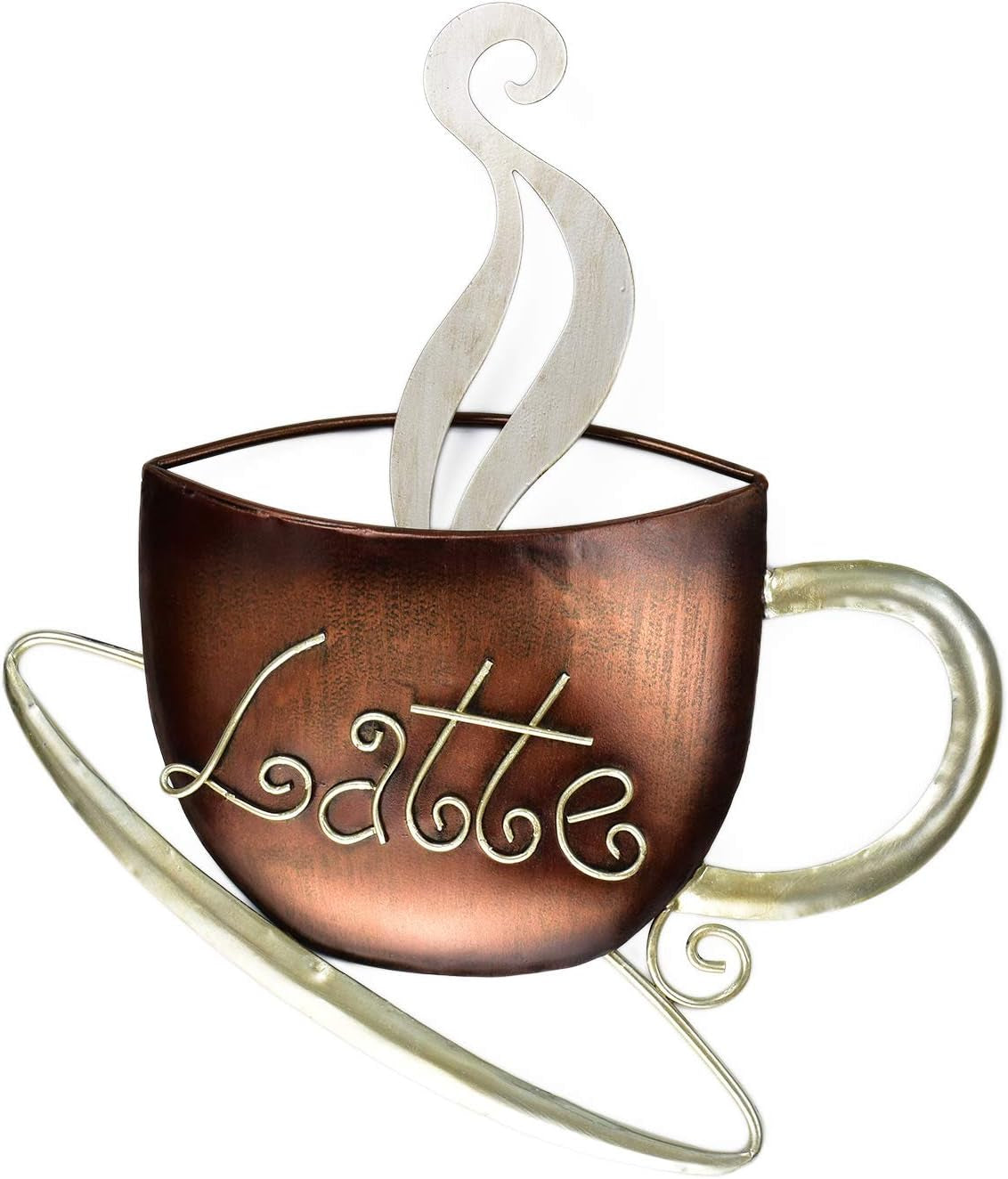 Aayla Metal Coffee Cup Wall Hanging Sculpture for Home, Kitchen, Restaurants and Shops - Brown and Champagne Color (14.75" H)