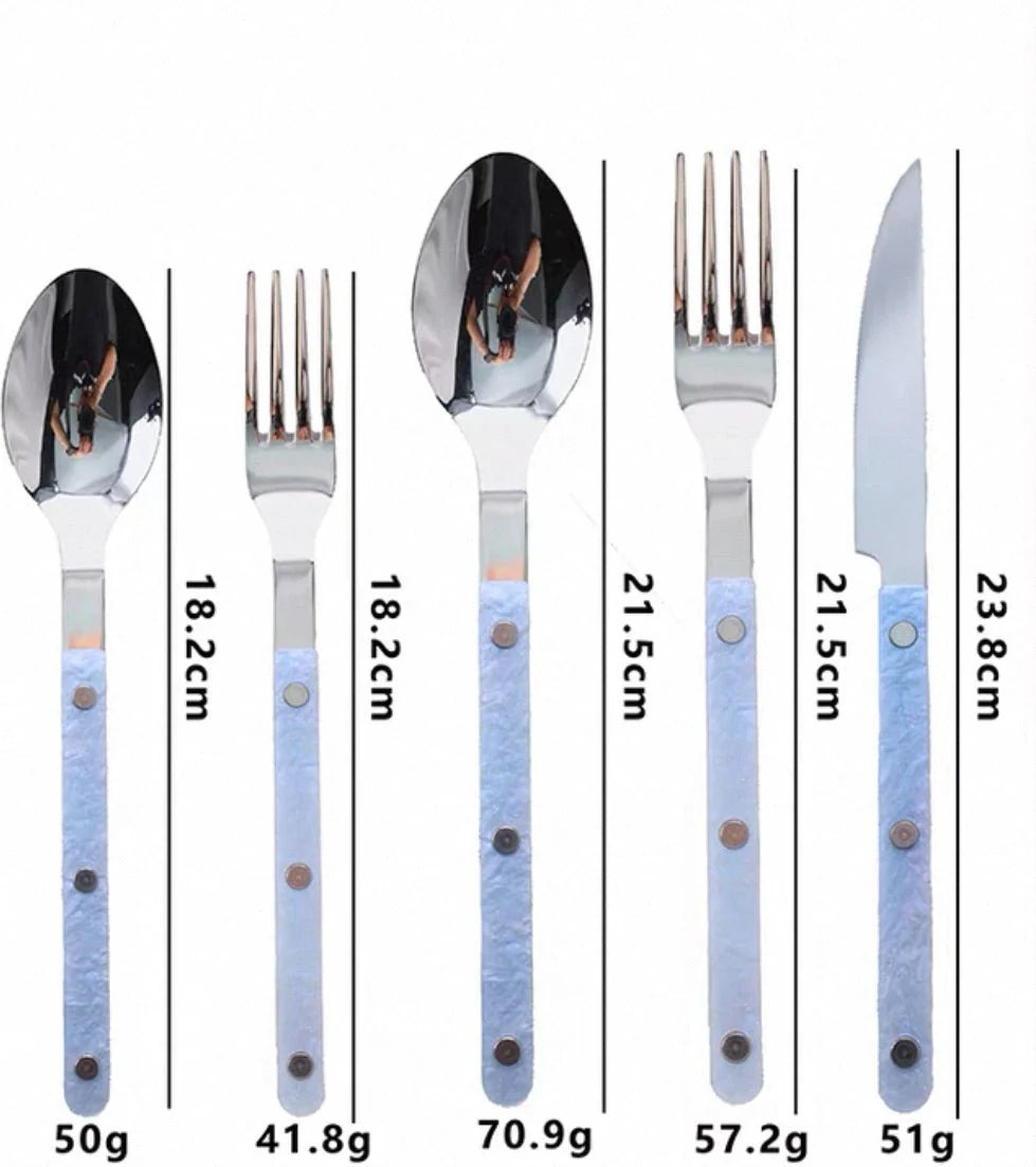 Set of 10 Pcs Modern Nebula Cutlery, Bistrot Style Rivet Flatware Set