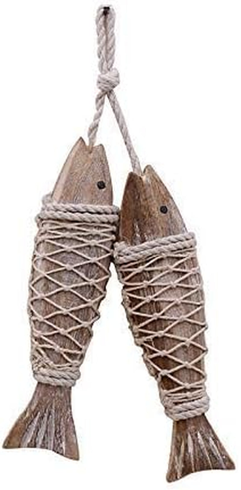 Handcrafted Hanging Carved Wooden Fish,Set of 4,Nautical Ornaments Antique Home Wall Decor Nautical Gift for Beach Lovers