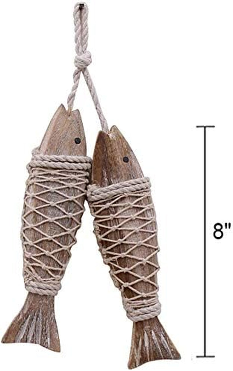 Handcrafted Hanging Carved Wooden Fish,Set of 4,Nautical Ornaments Antique Home Wall Decor Nautical Gift for Beach Lovers