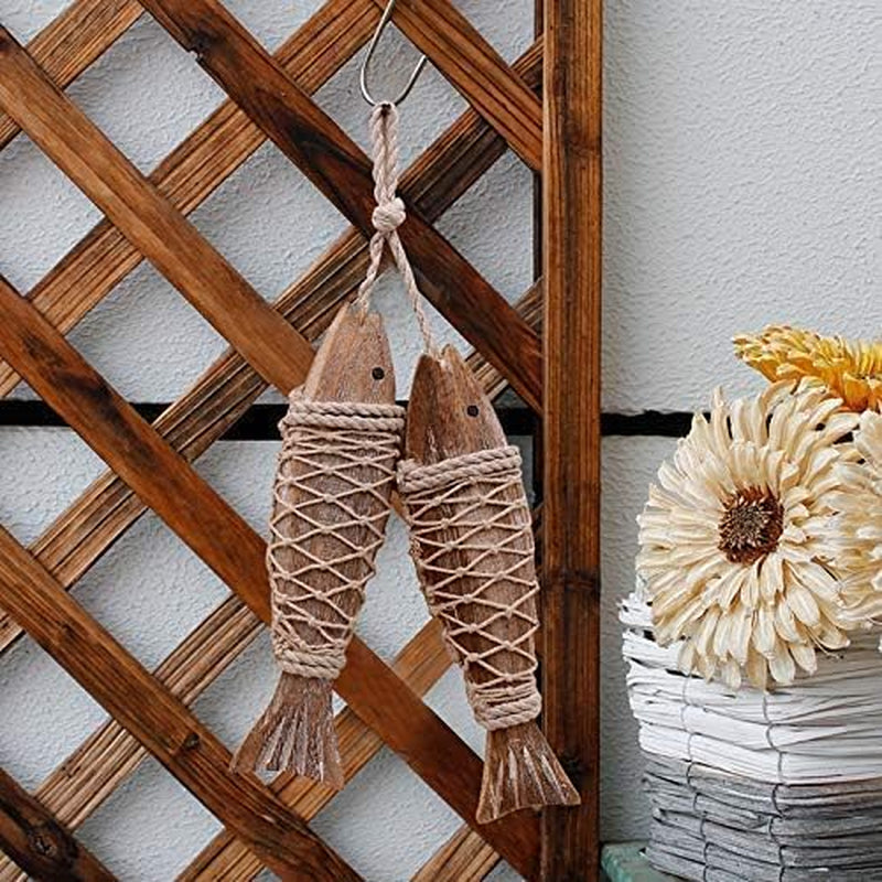 Handcrafted Hanging Carved Wooden Fish,Set of 4,Nautical Ornaments Antique Home Wall Decor Nautical Gift for Beach Lovers