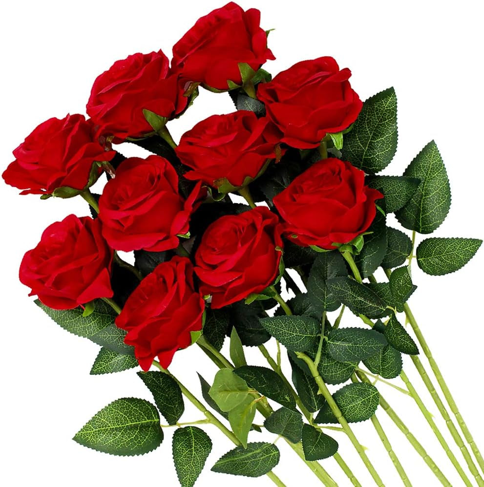 Veryhome 10 Pcs Artificial Gold Flowers Silk Roses Real Touch Bridal Wedding Bouquet Gold Rose for Christmas Home Garden Party Floral Decor
