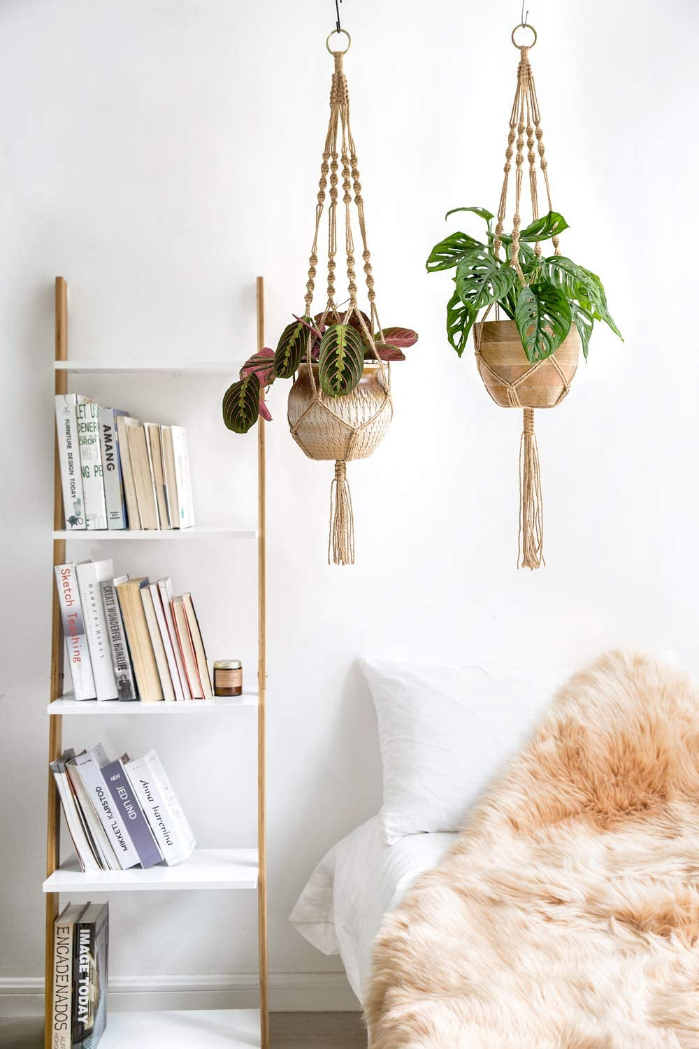 Mkono 2 Pack Macrame Plant Hangers Indoor Hanging Planter Basket Decorative Flower Pot Holder Jute Rope for Indoor Outdoor Home Decor 4 Legs 40 Inch, Brown