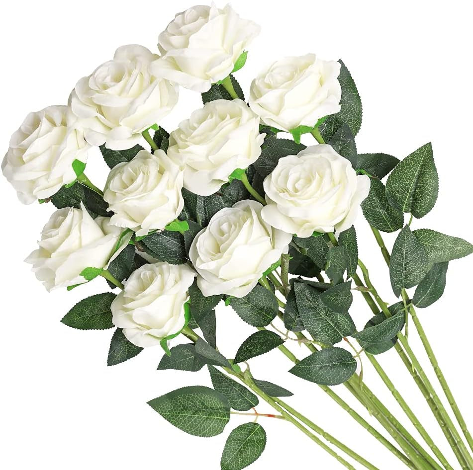 Veryhome 10 Pcs Artificial Gold Flowers Silk Roses Real Touch Bridal Wedding Bouquet Gold Rose for Christmas Home Garden Party Floral Decor