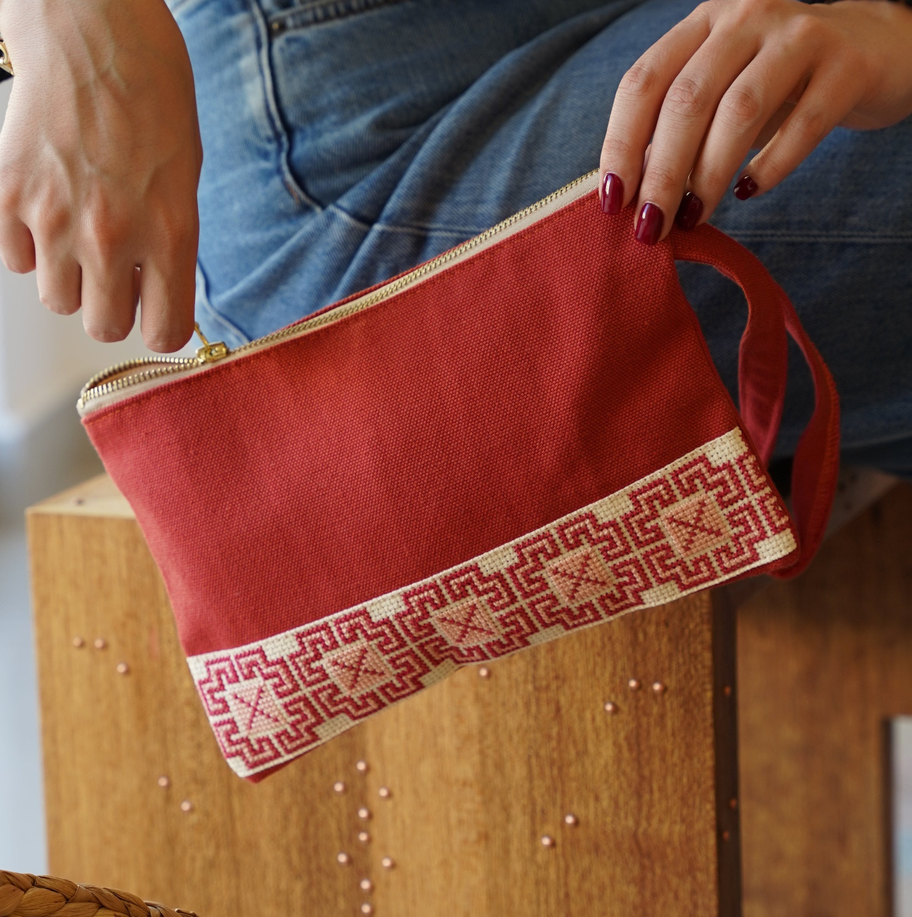 Safa Tatreez Pouch - Red