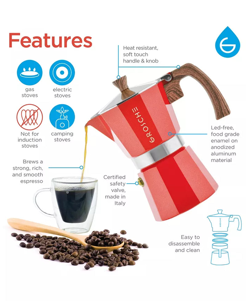 Milano Stovetop Espresso Maker Moka Pot 9 Espresso Cup Size 15.2 Oz