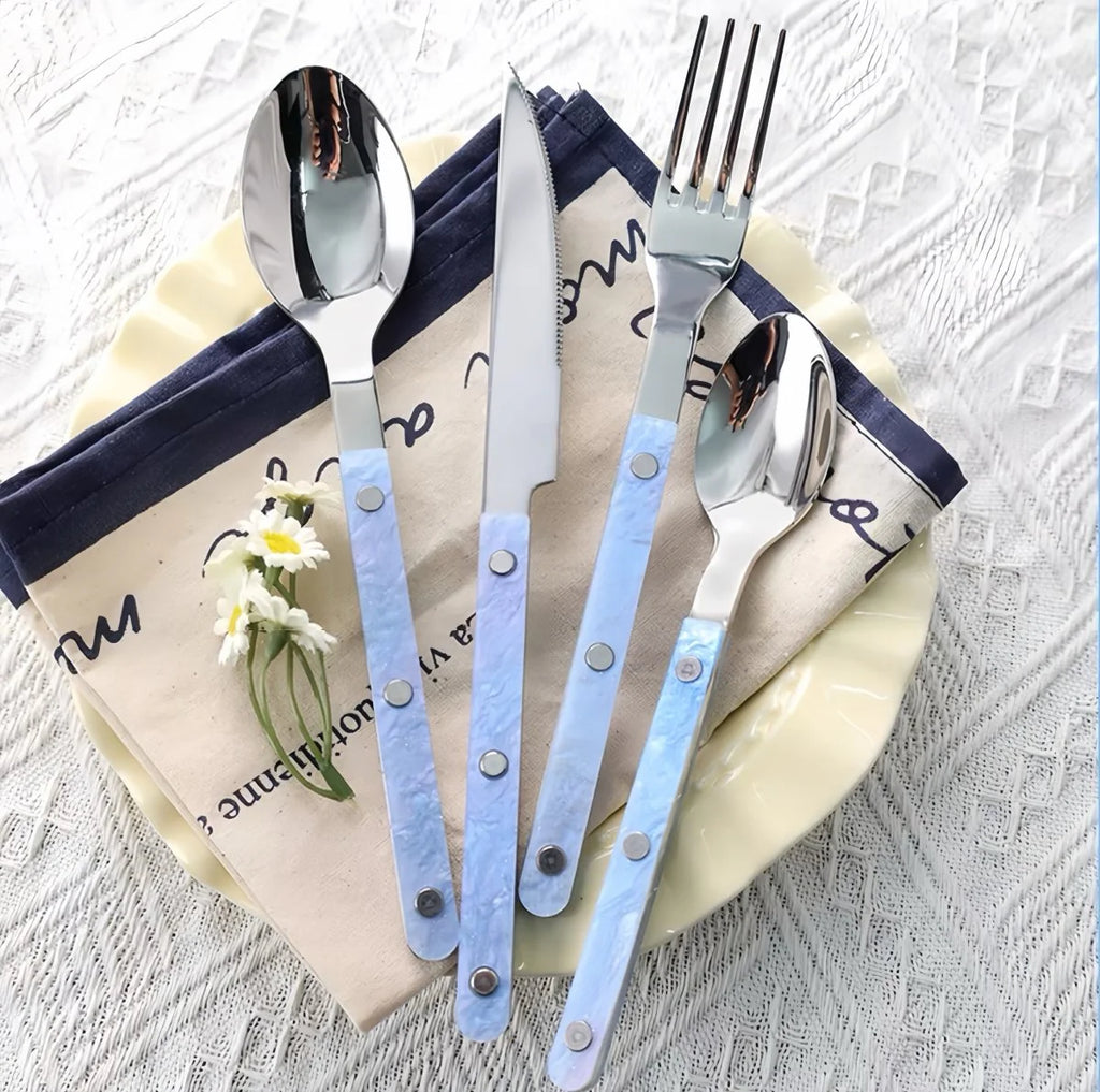 Set of 10 Pcs Modern Nebula Cutlery, Bistrot Style Rivet Flatware Set
