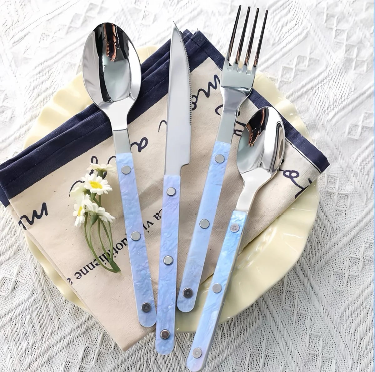 Set of 10 Pcs Modern Nebula Cutlery, Bistrot Style Rivet Flatware Set