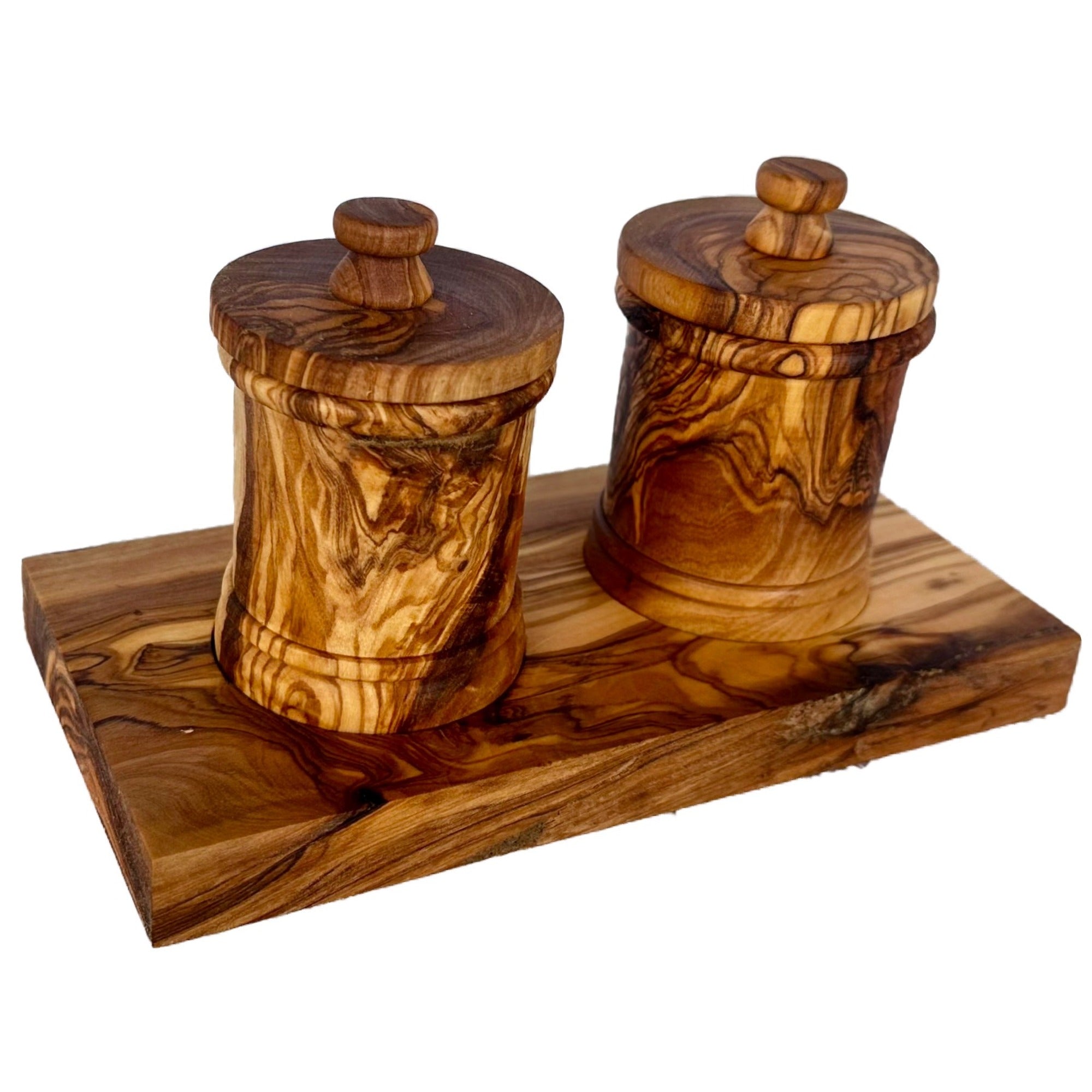 Olive Wood Canister Set. 2-Canister plus Base