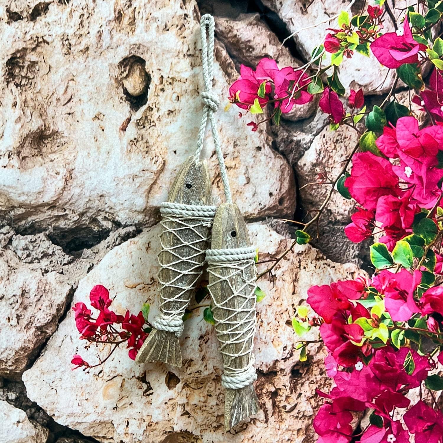 Handcrafted Hanging Carved Wooden Fish,Set of 4,Nautical Ornaments Antique Home Wall Decor Nautical Gift for Beach Lovers