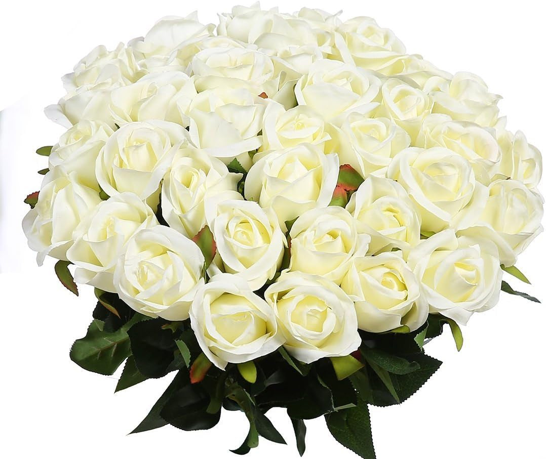 Veryhome 10 Pcs Artificial Gold Flowers Silk Roses Real Touch Bridal Wedding Bouquet Gold Rose for Christmas Home Garden Party Floral Decor