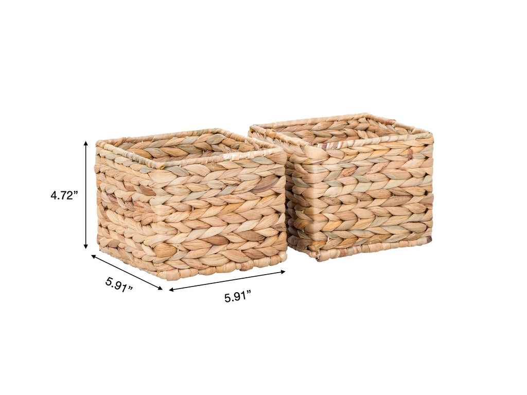 3-Piece Woven Natural Water Hyacinth Storage Basket Set Large 16.14” X 6.69” X 5.9” H, (2) Small 5.91” X 5.91”X 4.72”H