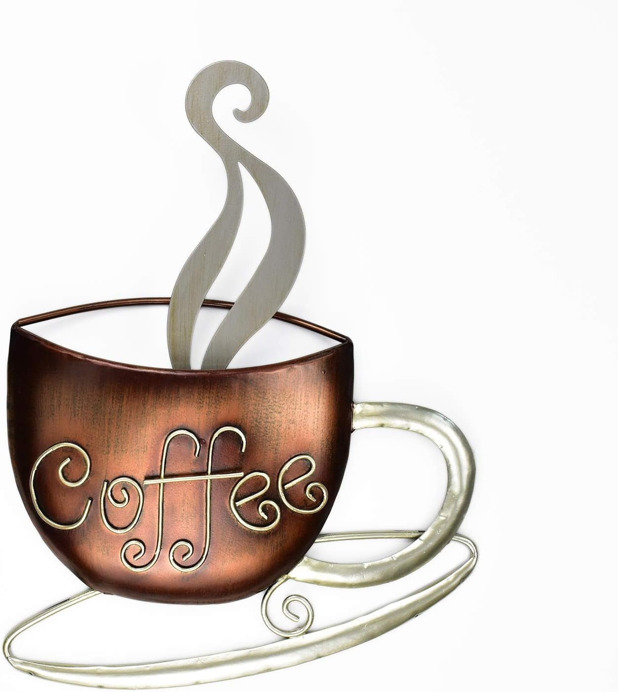 Aayla Metal Coffee Cup Wall Hanging Sculpture for Home, Kitchen, Restaurants and Shops - Brown and Champagne Color (14.75" H)