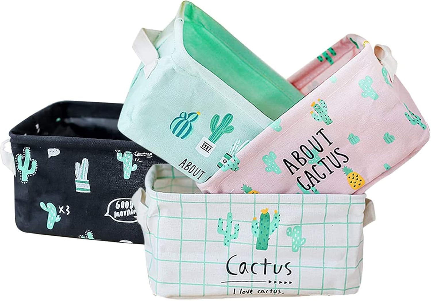 KRLIFCSL Storage Bins Foldable Cactus Storage Basket for Nursery, Kids Toys, Makeup, Small Items, Desktop Organization, Set of 4 (Cream)