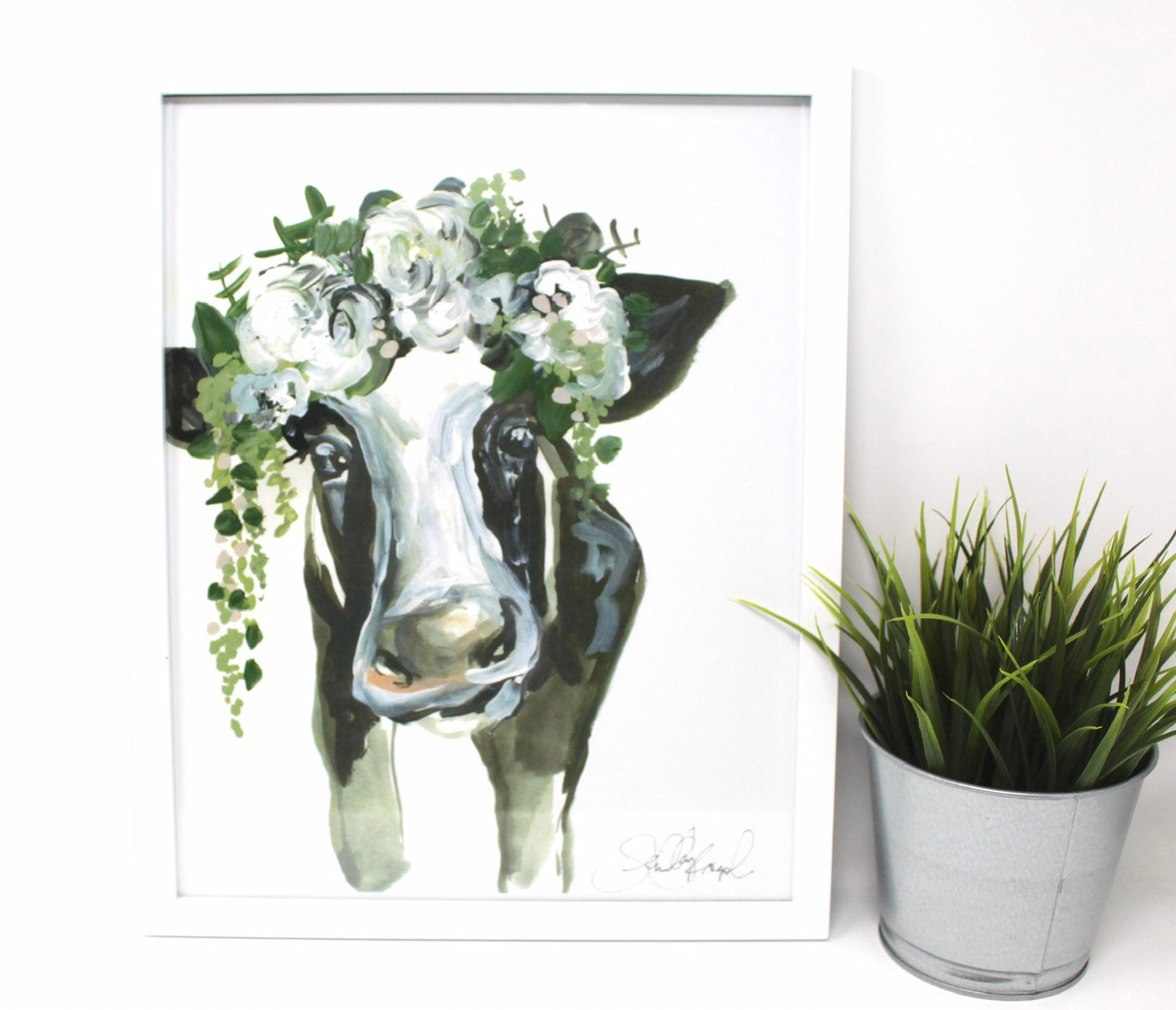 Floral Cow Art Print! 11x14in, Animal Art, Farm Animals, Floral Artwork, Home Decor